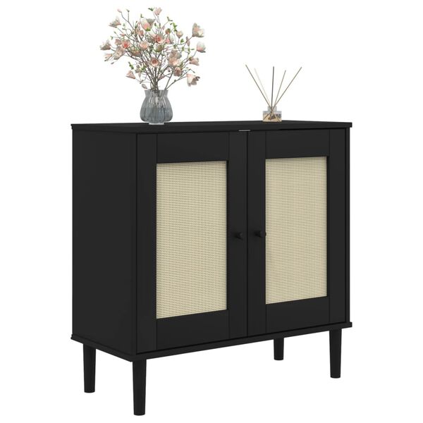 vidaXL Sideboard SENJA Rattan Look Black 80x35x80 cm Solid Wood Pine
