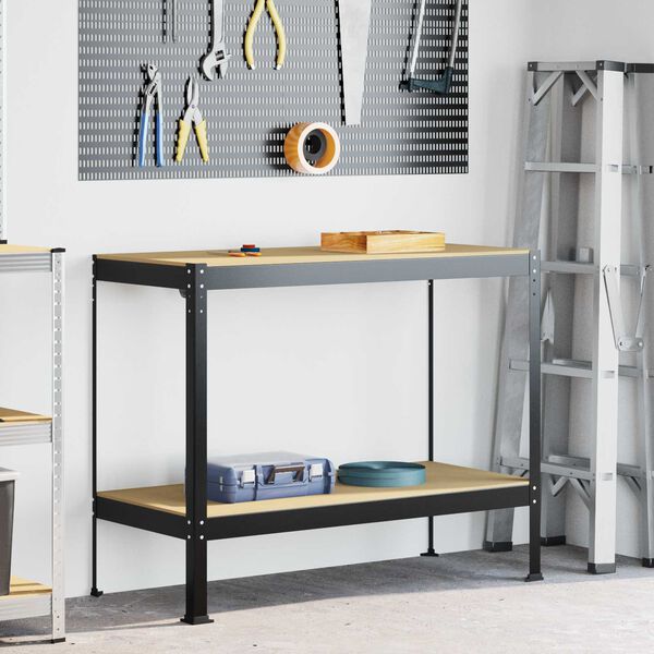 vidaXL Work Benches with Shelf Black 114 x 54 x 91 cm Engineered Wood