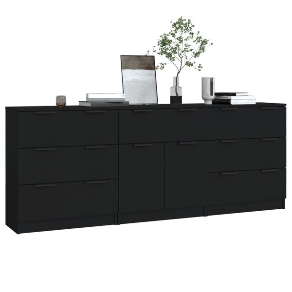 vidaXL 3 Piece Sideboards Black Engineered Wood