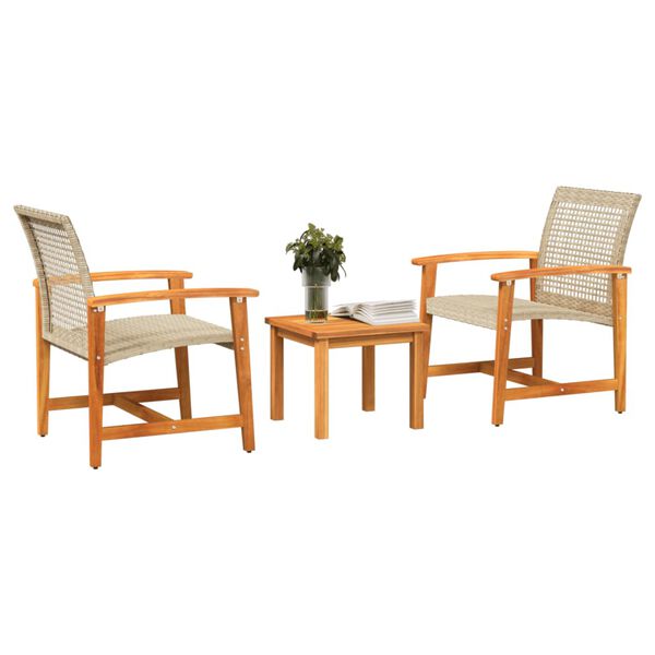 vidaXL 3 Piece Bistro Set Beige Poly Rattan and Acacia Wood