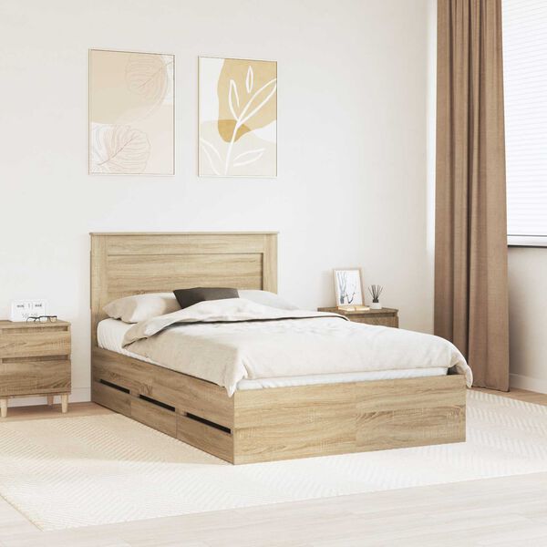 vidaXL Bed Frame with Drawer Sonoma Oak 135 x 190 cm Engineer Wood