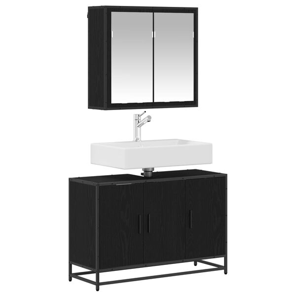 vidaXL Bathroom Furniture Set 2 pcs Black Oak Engineered Wood