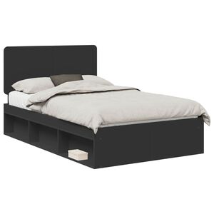 vidaXL Bed Frame with Headboard Black 135 x 190 cm Solid Pine Wood