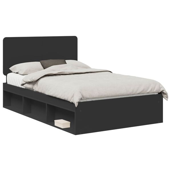 vidaXL Bed Frame with Headboard Black 135 x 190 cm Solid Pine Wood