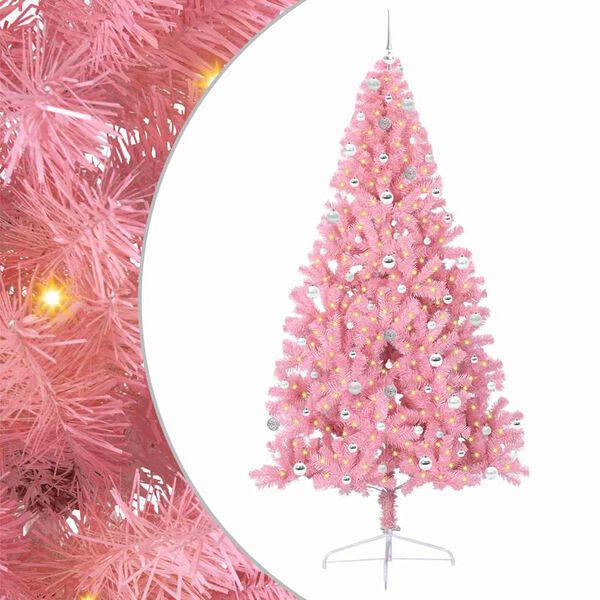 vidaXL Artificial Pre-lit Christmas Tree with 300 LEDs Pink 240 cm PVC