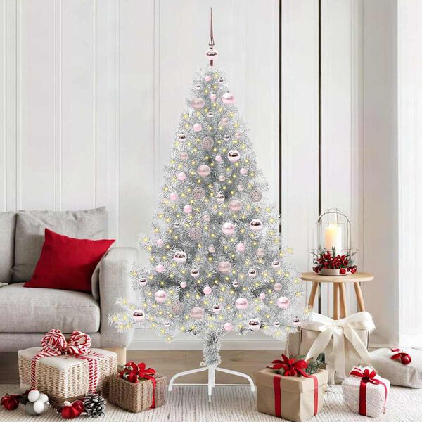 vidaXL Artificial Pre-lit Christmas Tree Silver 180 cm PET