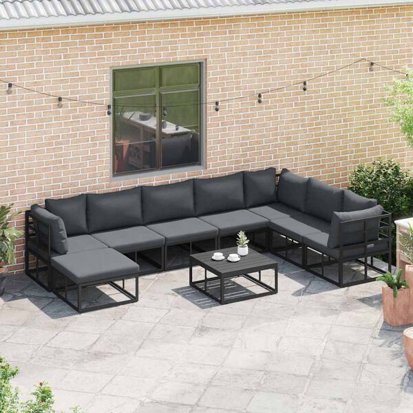 vidaXL Garden Sofa Set with Cushion Black Aluminium