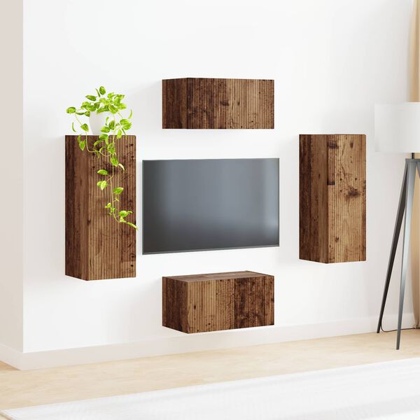 vidaXL TV Cabinet Set Wall-mounted 2 pcs Old Wood Engineered Wood
