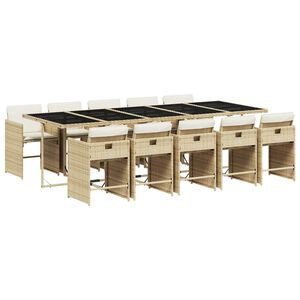 vidaXL Garden Dining Set | Beige Table, Beige Chairs, Cream White Cushions