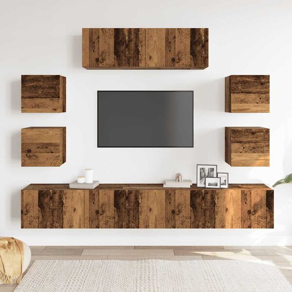 vidaXL 7 Piece TV Cabinet Set Wall-mounted Old Wood Engineered Wood