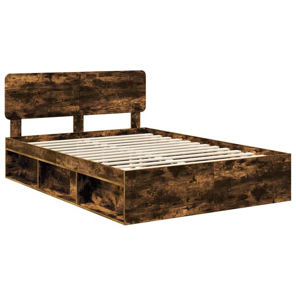 vidaXL Bed Frame Smoked Oak 160 x 200 cm Solid Pine Wood