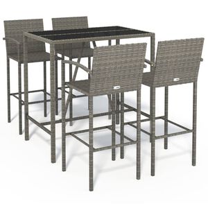 vidaXL Garden Bar Set | Grey | PE rattan, powder-coated steel, tempered glass