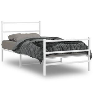 vidaXL Metal Bed Frame without Mattress with Footboard&nbsp;White 100x190cm