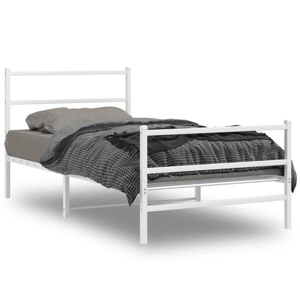vidaXL Metal Bed Frame without Mattress with Footboard White 100x190cm