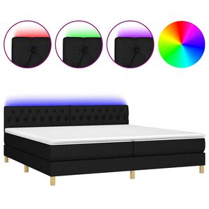 vidaXL Box Spring Bed with Mattress&LED Black 200x200cm Fabric