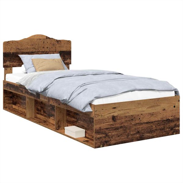 vidaXL Bed Frame with Headboard Old Wood 90 x 190 cm Solid Pine Wood