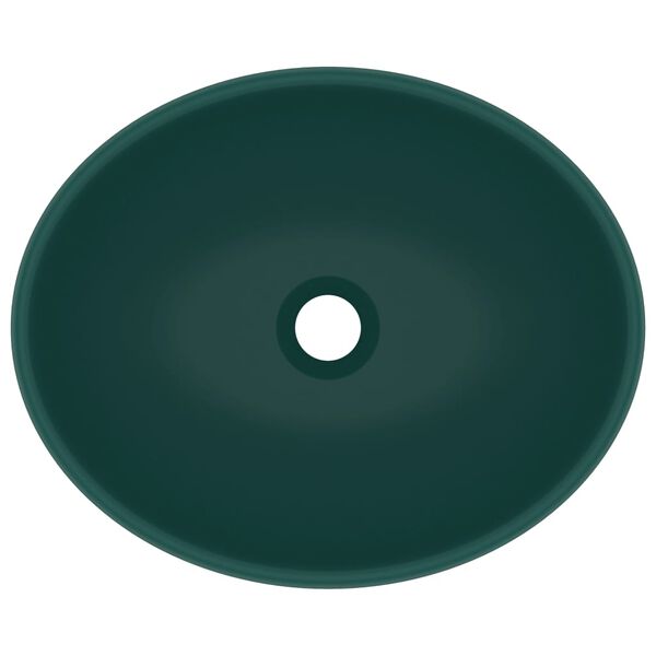 vidaXL Luxury Basin Oval-shaped Matt Dark Green 40x33 cm Ceramic