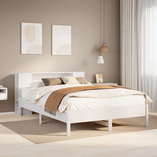 vidaXL Bookcase Bed without Mattress White 140x200 cm Solid Wood Pine