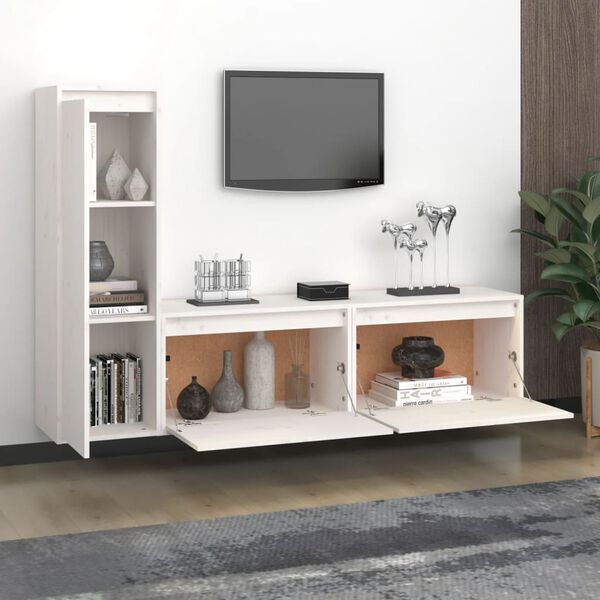 vidaXL TV Cabinets 3 pcs White Solid Wood Pine
