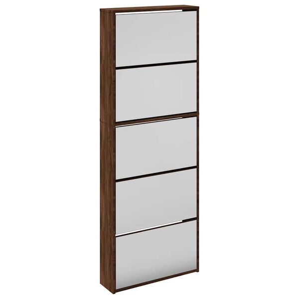 vidaXL Shoe Cabinet with Mirror 5-Layer Brown Oak 63x17x169.5 cm