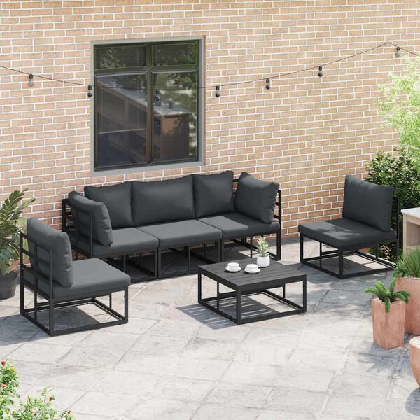 vidaXL Garden Sofa Set with Cushion 6 pcs Black Aluminium