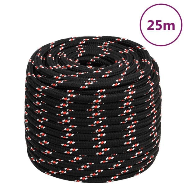 vidaXL Boat Rope Black 16 mm 25 m Polypropylene