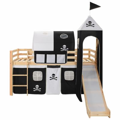 vidaXL Children's Loft Bed Frame with Slide & Ladder Pinewood 97x208 cm