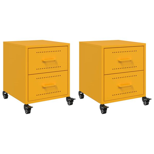vidaXL Bedside Cabinets 2 pcs Mustard Yellow 36x39x43.5 cm Steel