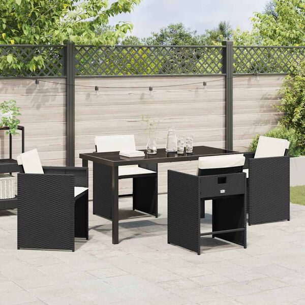 vidaXL Garden Dining Set with Cushion 5 pcs Black Poly Rattan