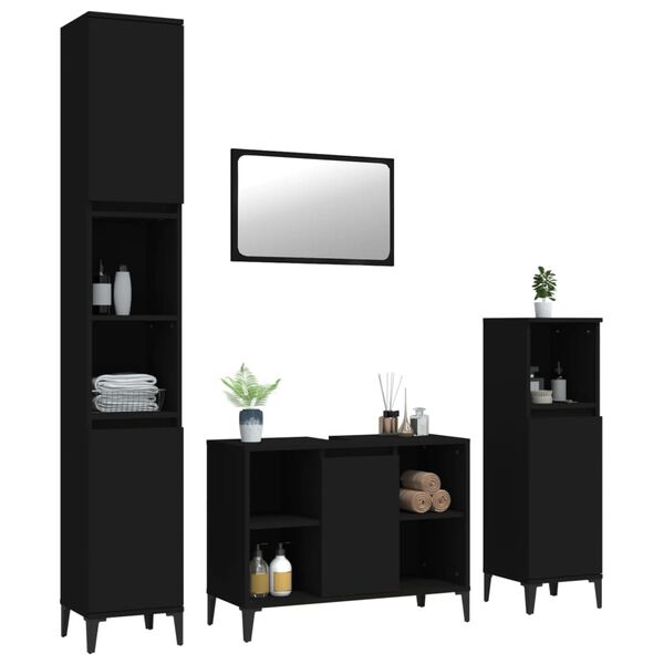 vidaXL 4 Piece Bathroom Furniture Set Black Engineered Wood