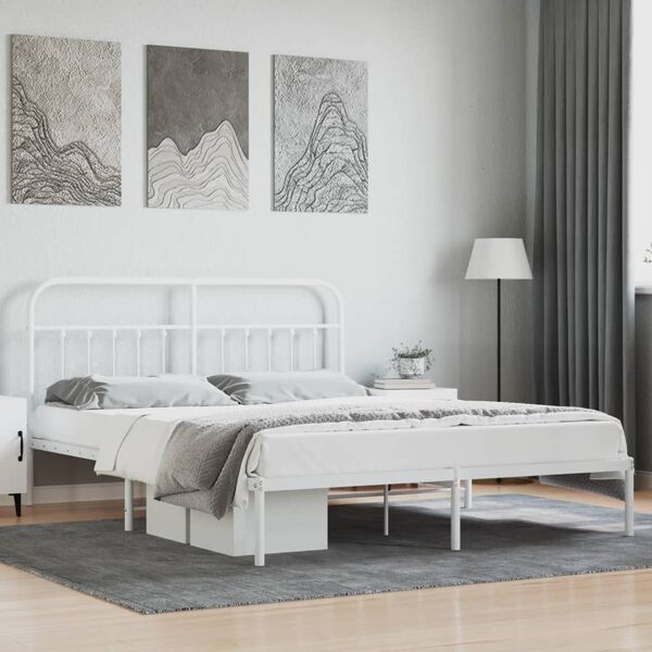 vidaXL Metal Bed Frame without Mattress with Headboard White 180x200cm