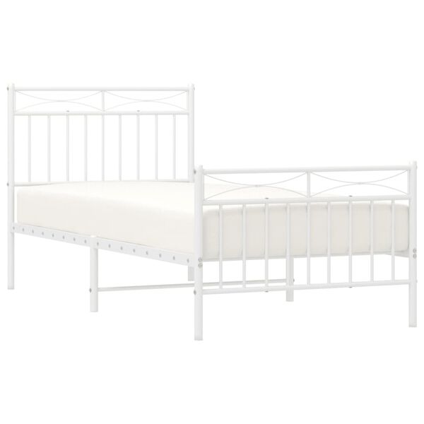 vidaXL Metal Bed Frame without Mattress with Footboard White 90x190cm