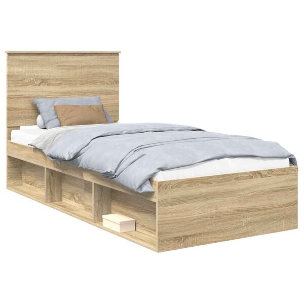 vidaXL Bed Frame with Headboard Sonoma Oak 90 x 190 cm Solid Pine Wood