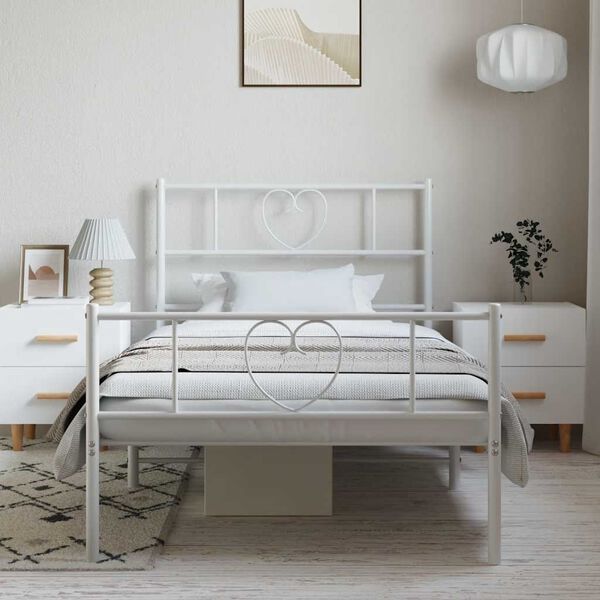 vidaXL Metal Bed Frame without Mattress with Footboard White 100x190cm
