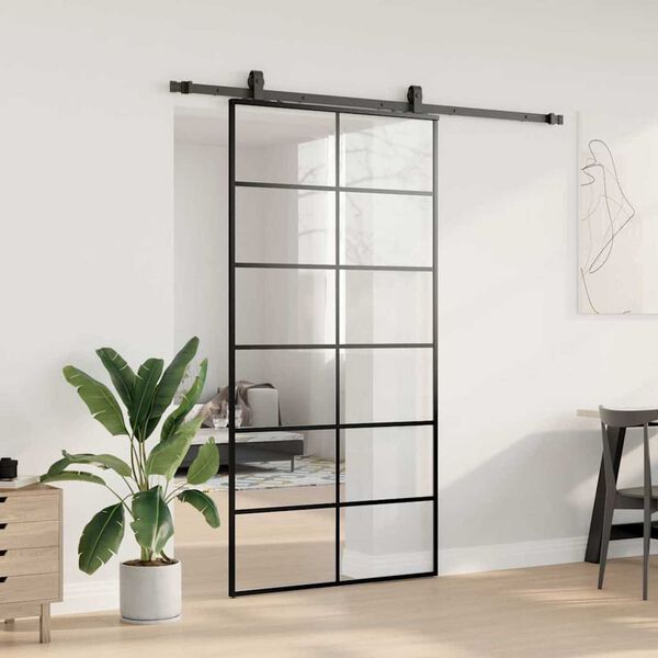 vidaXL Sliding Door with Hardware Set Black 102x205 cm ESG Glass