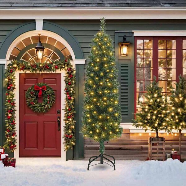 vidaXL Artificial Christmas Tree with 300 LEDs with Stand Green 210 cm