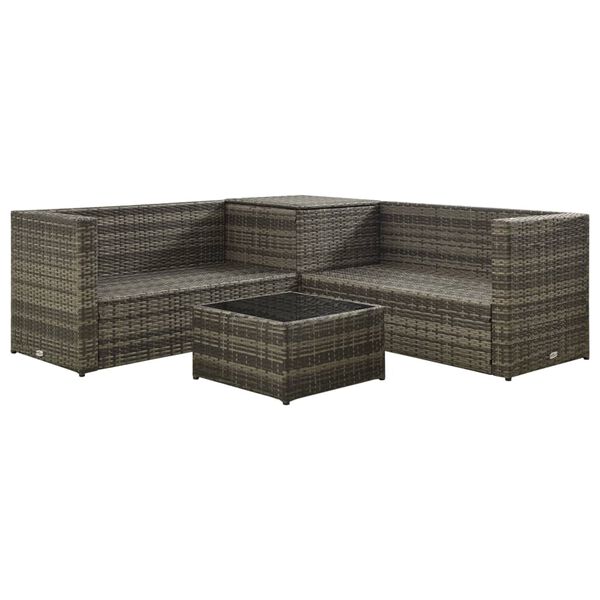 vidaXL 4 Piece Garden Lounge Set with Cushions Poly Rattan Grey