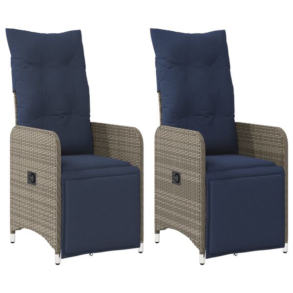 vidaXL Reclining Garden Chairs 2 pcs with Cushions Grey Poly Rattan