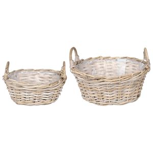 vidaXL Planter Basket GENDT 2 pcs Natural Grey Kubu Rattan