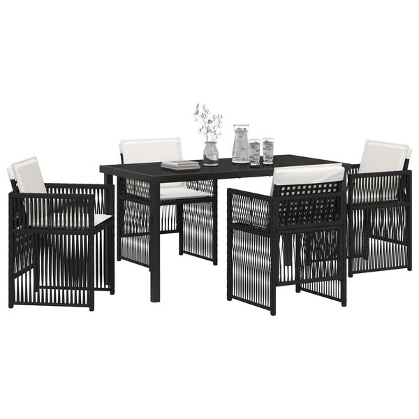 vidaXL Garden Dining Set 5 pcs Black Powder-Coated Steel