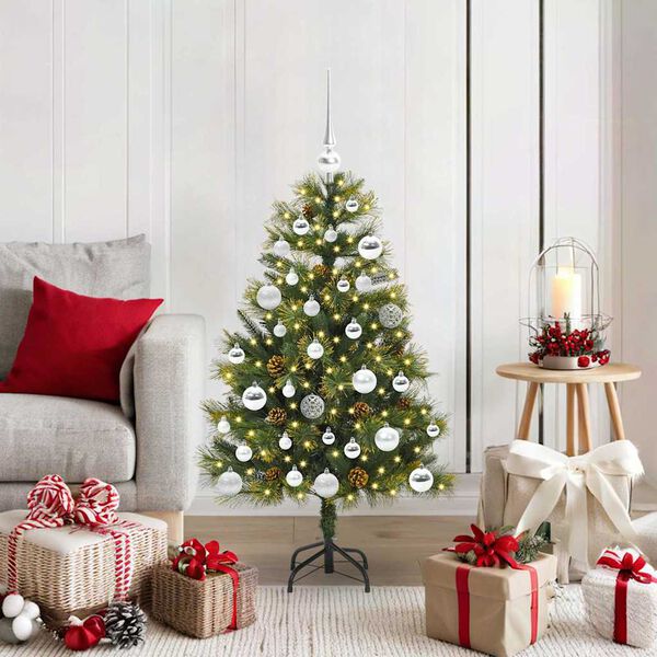 vidaXL Artificial Hinged Christmas Tree with Cones Green 120 cm