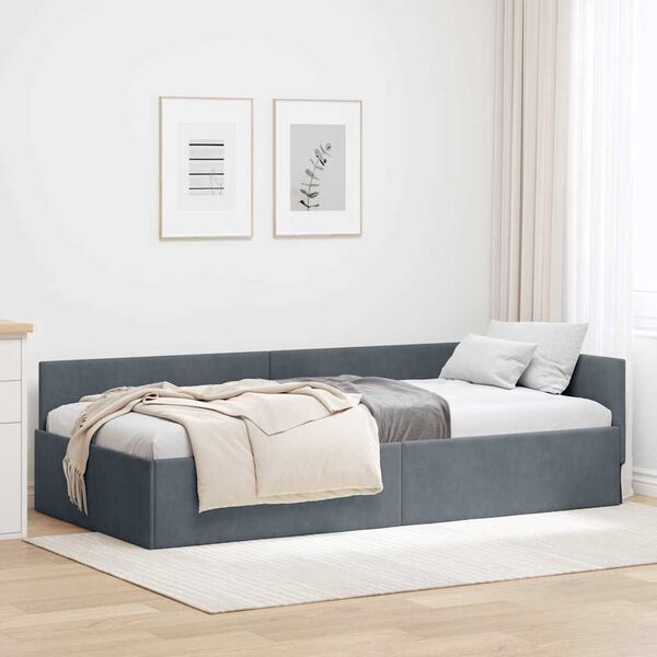 vidaXL Corner Bed Frame with Headboard Dark Grey 80 cm x 200 cm Velvet