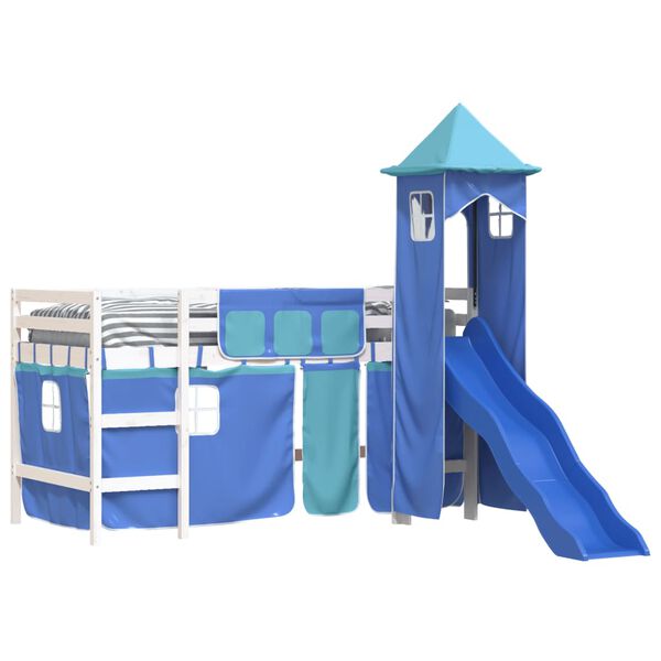 vidaXL Kids' Loft Bed with Tower without Mattress Blue 90x200 cm
