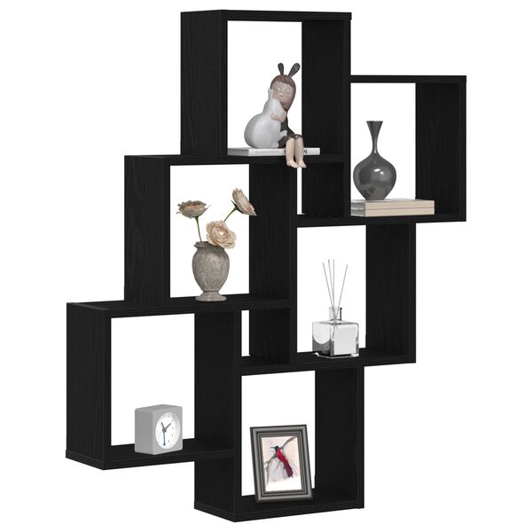 vidaXL Wall Shelf with Shelf Black Oak 78 x 15 x 92 cm Engineered Wood