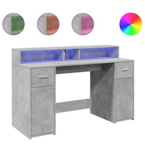 vidaXL Desk with LED Lights Concrete Grey 140x55x91 cm Engineered Wood
