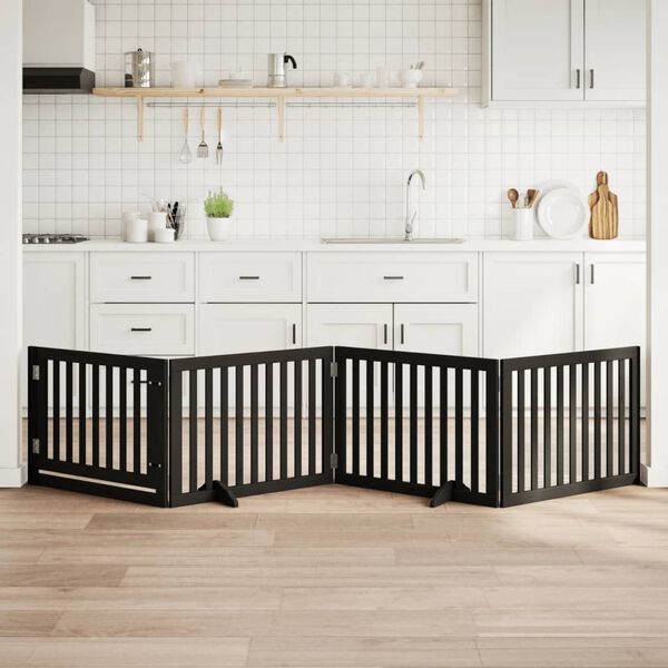 vidaXL Dog Gate with Door Foldable 4 Panels Black 320 cm Poplar Wood