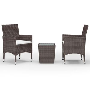 vidaXL 3 Piece Garden Bistro Set Poly Rattan and Tempered Glass Brown