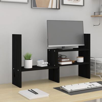 vidaXL Monitor Stand Black (39-72)x17x43 cm Solid Wood Pine