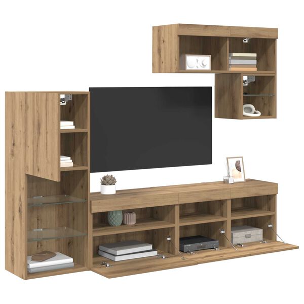 vidaXL TV Wall Units Wall-mounted 6 pcs Artisan Oak Engineered Wood