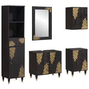 vidaXL Bathroom Cabinet Set with Drawer 5 pcs Black Solid Mango Wood